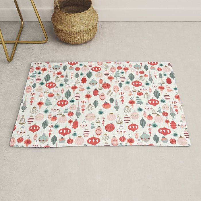 Vintage Christmas baubles white background Rug Gallery Image 1