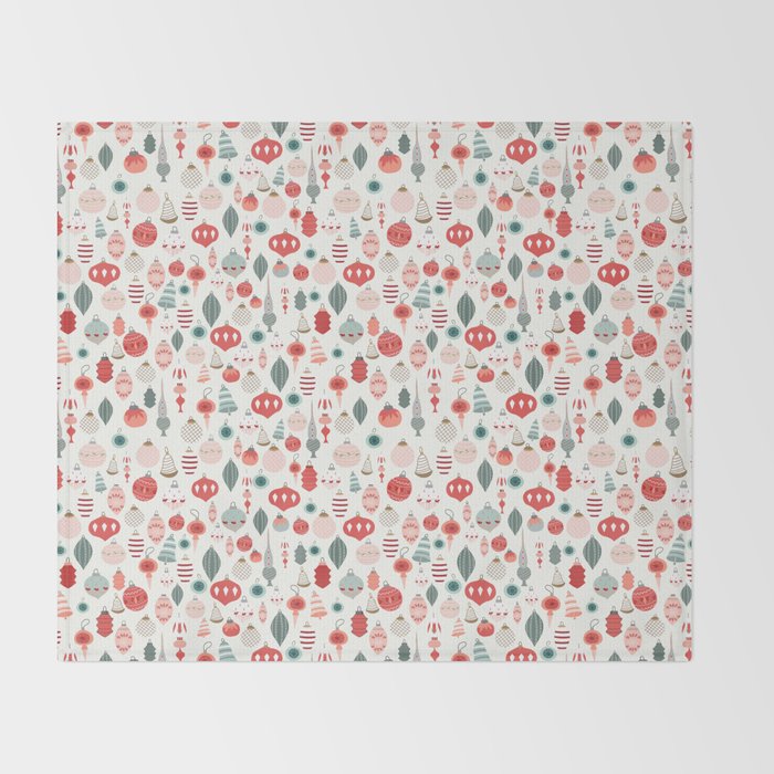 Vintage Christmas baubles white background Throw Blanket Gallery Image 2