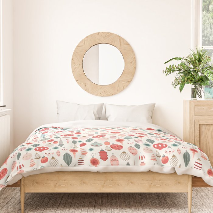 Vintage Christmas baubles white background Duvet Cover Gallery Image 3