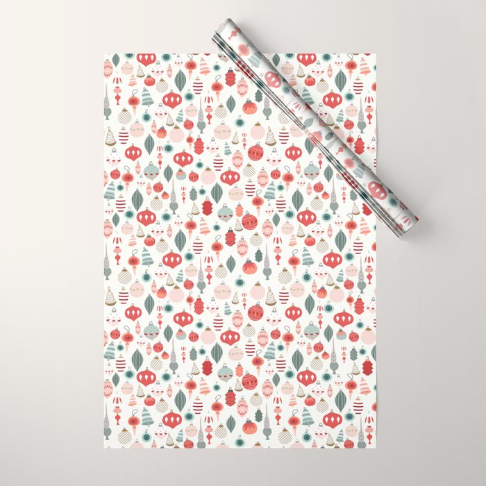 Vintage Christmas baubles white background Wrapping Paper Gallery Image 1
