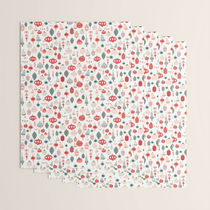 Vintage Christmas baubles white background Wrapping Paper Gallery Image 3