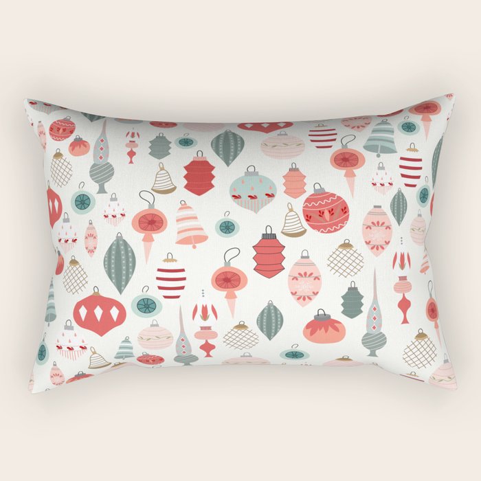 Vintage Christmas baubles white background Rectangular Pillow Gallery Image 1