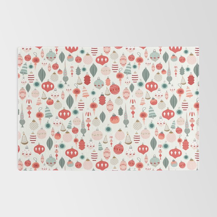Vintage Christmas baubles white background Rug Gallery Image 2