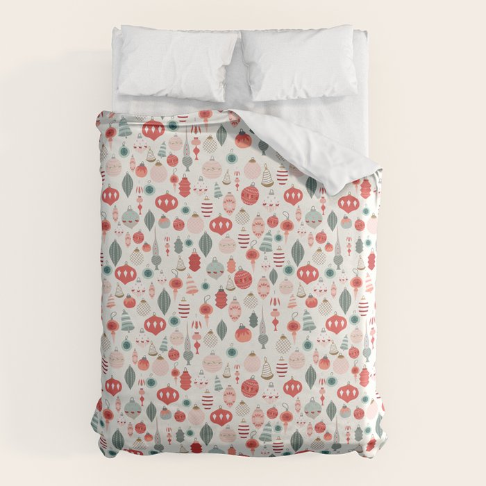 Vintage Christmas baubles white background Duvet Cover Gallery Image 1
