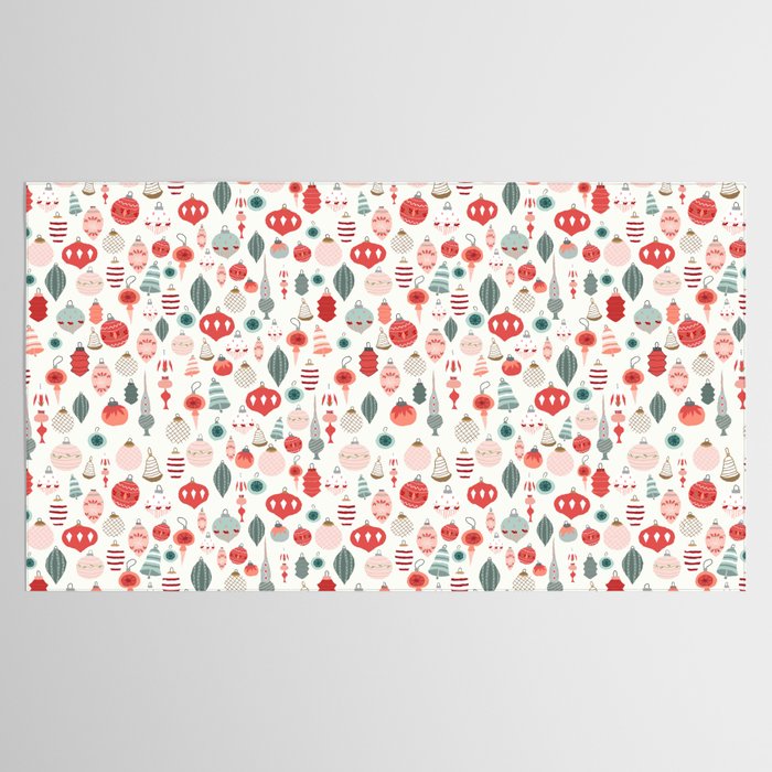Vintage Christmas baubles white background Tablecloth Gallery Image 2