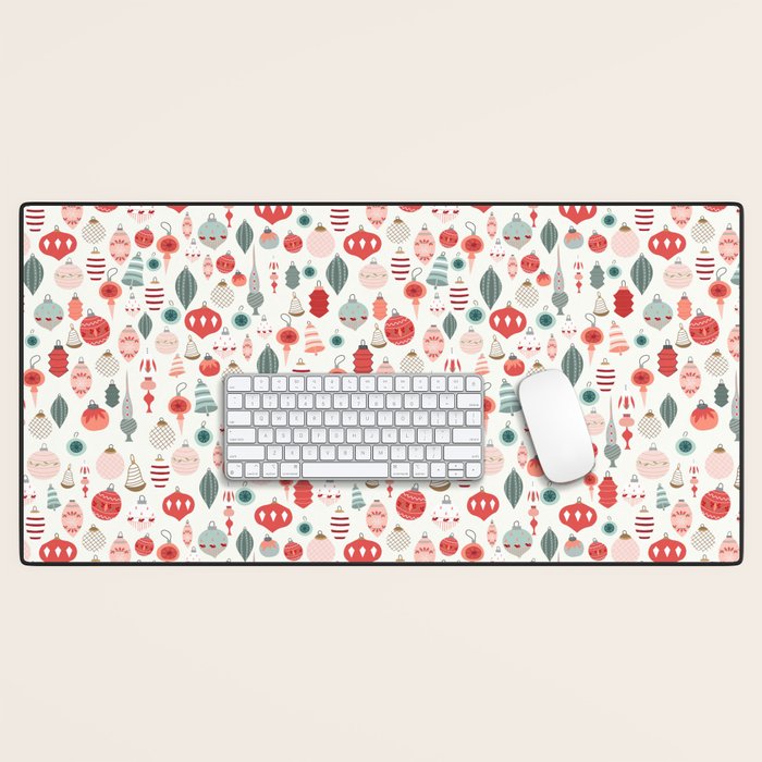 Vintage Christmas baubles white background Desk Mat Gallery Image 1