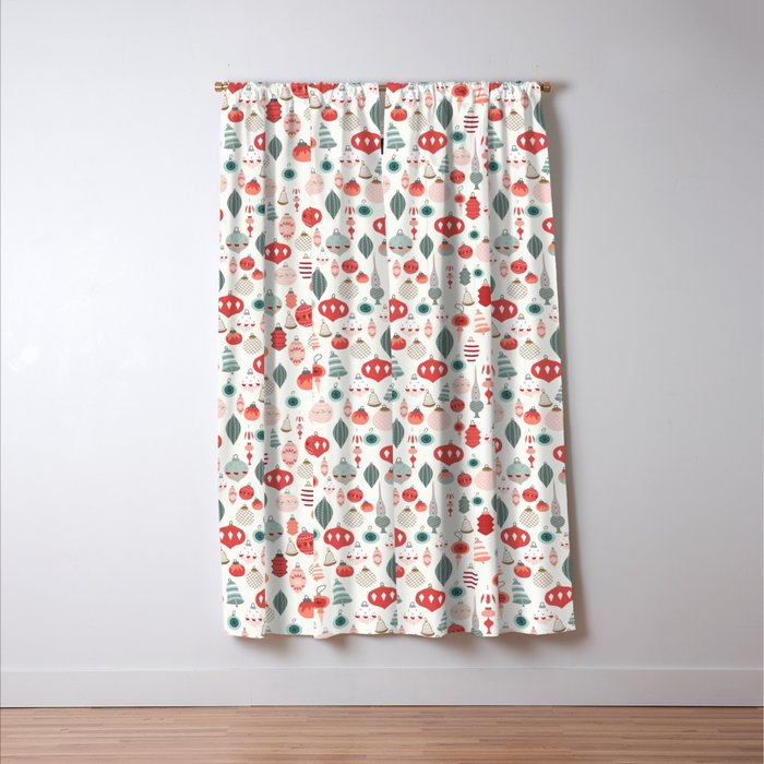 Vintage Christmas baubles white background Window Curtain Gallery Image 3