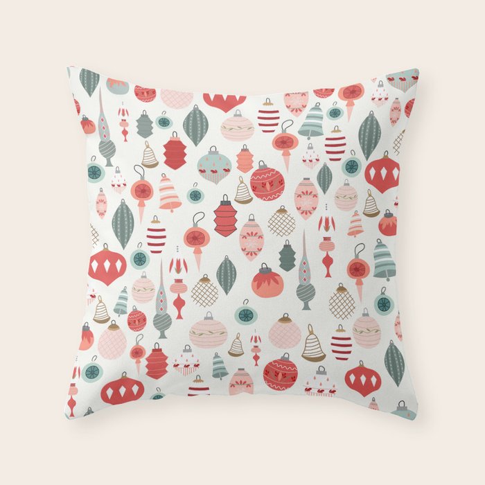 Vintage Christmas baubles white background Throw Pillow Gallery Image 6