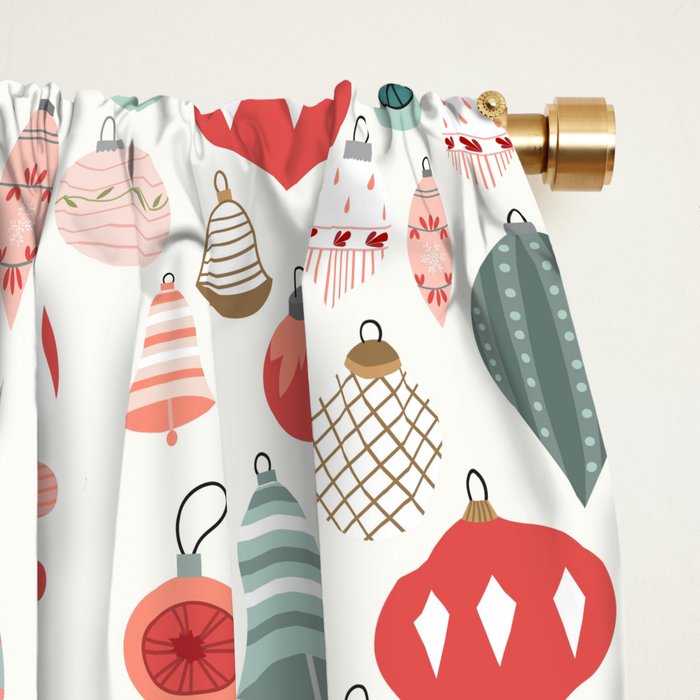 Vintage Christmas baubles white background Window Curtain Gallery Image 2