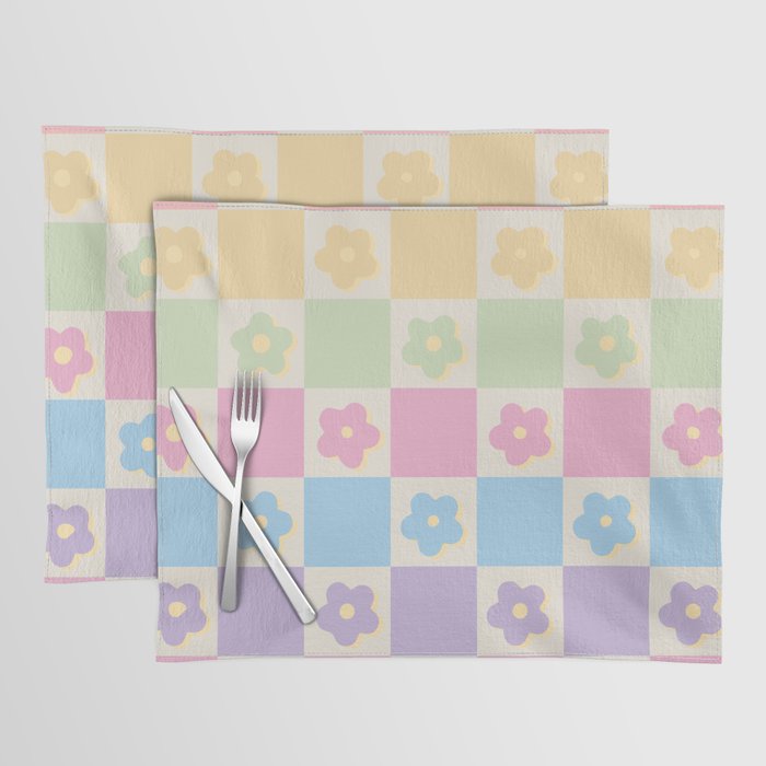 Checkered Flower Power Danish Pastel Rainbow Tones Placemat Gallery Image 1