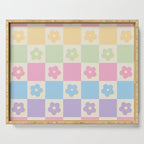 Checkered Flower Power Danish Pastel Rainbow Tones Serving Tray Gallery Image 1