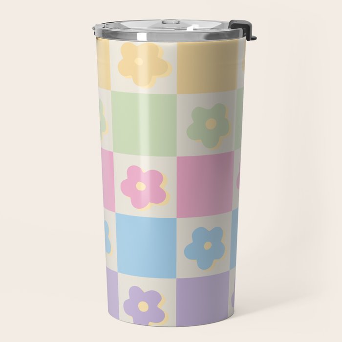 Checkered Flower Power Danish Pastel Rainbow Tones Travel Mug Gallery Image 2
