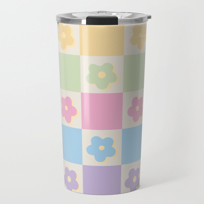 Checkered Flower Power Danish Pastel Rainbow Tones Travel Mug Gallery Image 1