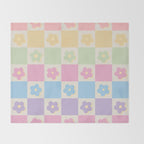Checkered Flower Power Danish Pastel Rainbow Tones Throw Blanket Gallery Image 2