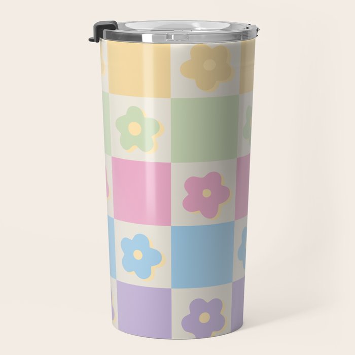 Checkered Flower Power Danish Pastel Rainbow Tones Travel Mug Gallery Image 3