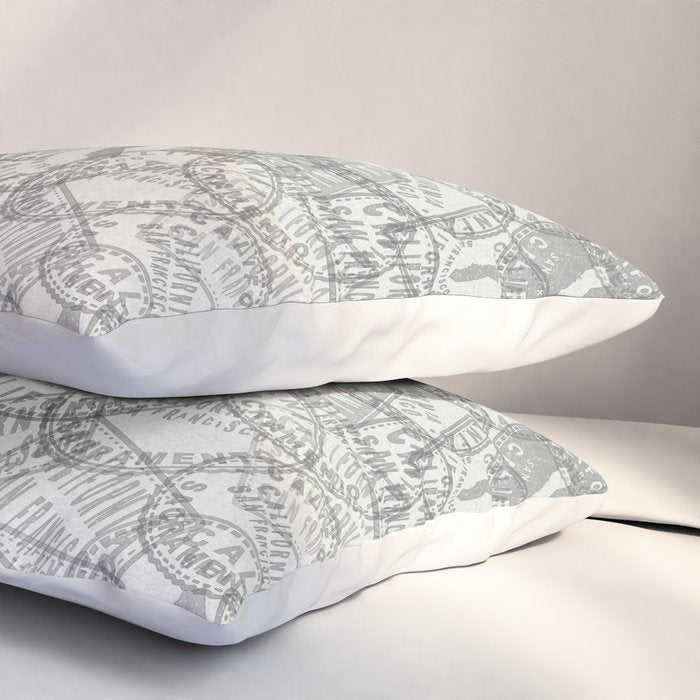 Vintage San Francisco California Travel Stamp Pattern Pillow Sham Gallery Image 3