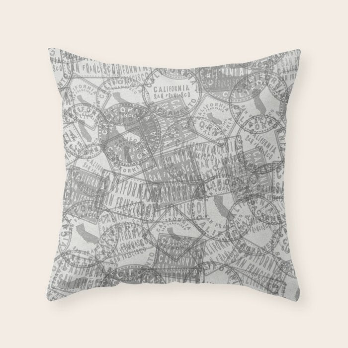 Vintage San Francisco California Travel Stamp Pattern Throw Pillow Gallery Image 1