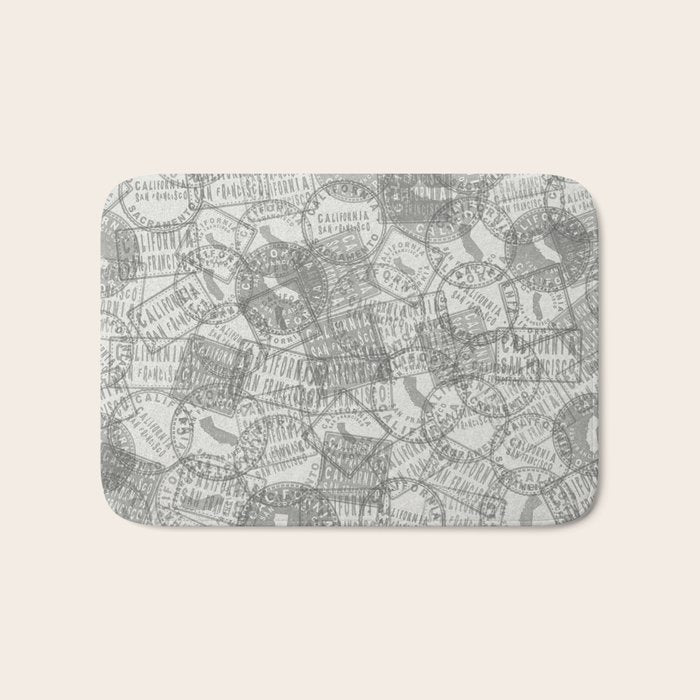 Vintage San Francisco California Travel Stamp Pattern Bath Mat Gallery Image 1