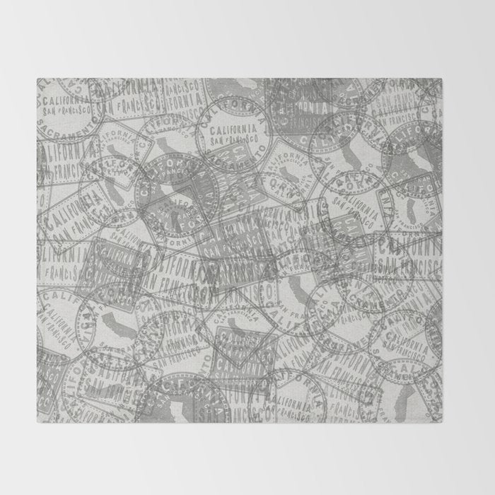 Vintage San Francisco California Travel Stamp Pattern Throw Blanket Gallery Image 2
