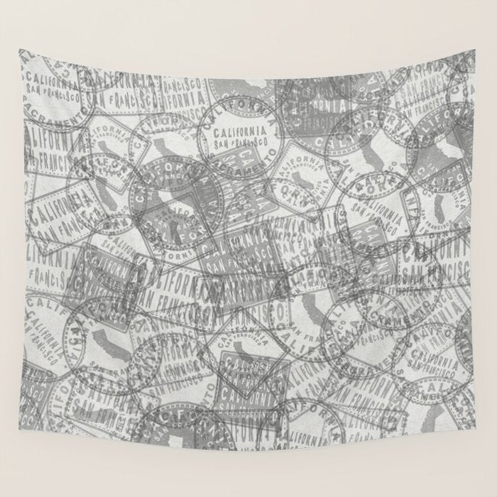 Vintage San Francisco California Travel Stamp Pattern Wall Tapestry Gallery Image 4