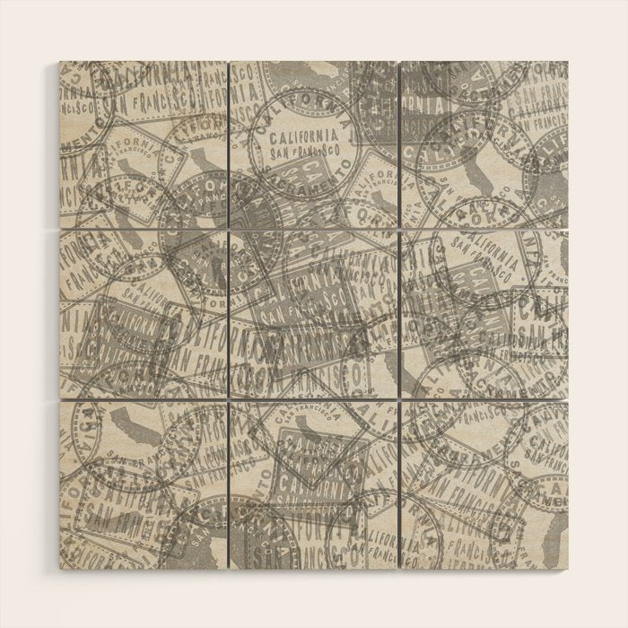 Vintage San Francisco California Travel Stamp Pattern Wood Wall Art Gallery Image 1