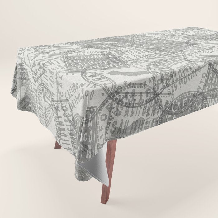 Vintage San Francisco California Travel Stamp Pattern Tablecloth Gallery Image 1