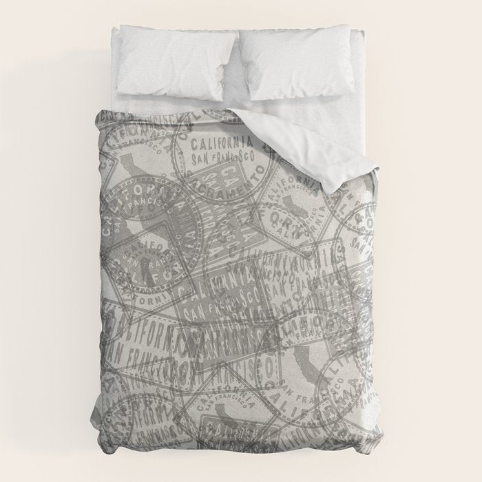 Vintage San Francisco California Travel Stamp Pattern Duvet Cover Gallery Image 1