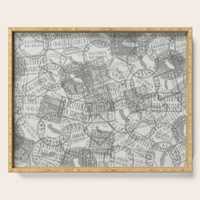 Vintage San Francisco California Travel Stamp Pattern Serving Tray Gallery Image 1