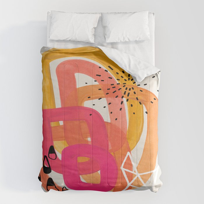 Mid Century Modern Abstract Colorful Art Ombre Magenta Yellow Circles Raindrops Geometric Pattern Comforter Gallery Image 6