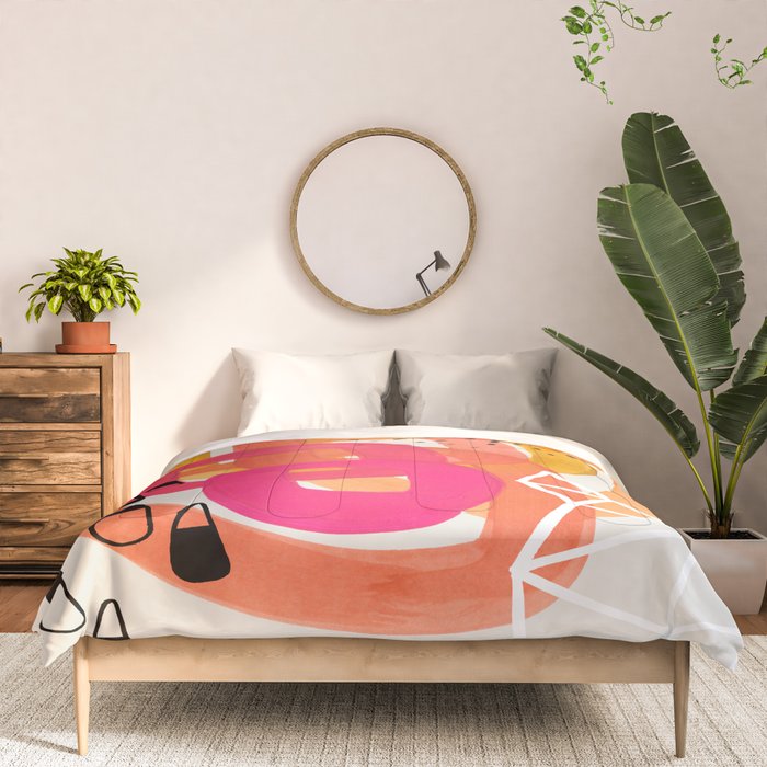 Mid Century Modern Abstract Colorful Art Ombre Magenta Yellow Circles Raindrops Geometric Pattern Comforter Gallery Image 3
