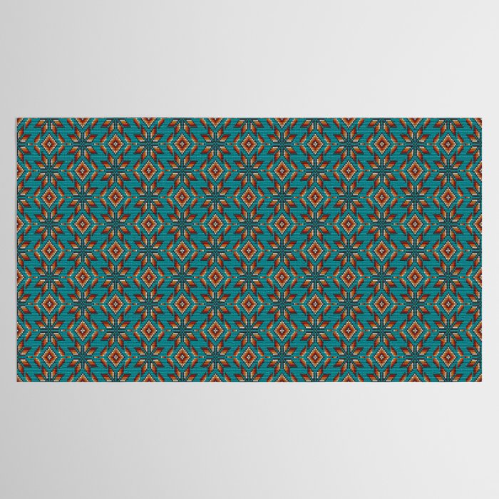 Modern colorful beaded boho aztec kilim pattern on teal Tablecloth Gallery Image 2