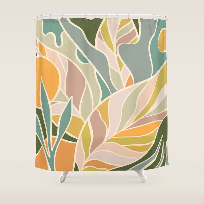 Abstract Botanical Mid century Modern Shower Curtain Gallery Image 1