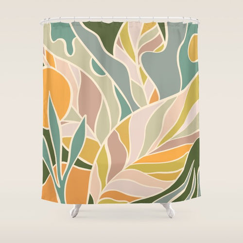 Abstract Botanical Mid Century Modern Shower Curtain