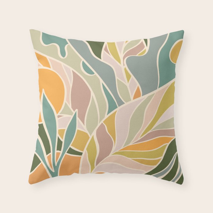 Abstract Botanical Mid century Modern Throw Pillow Gallery Image 1
