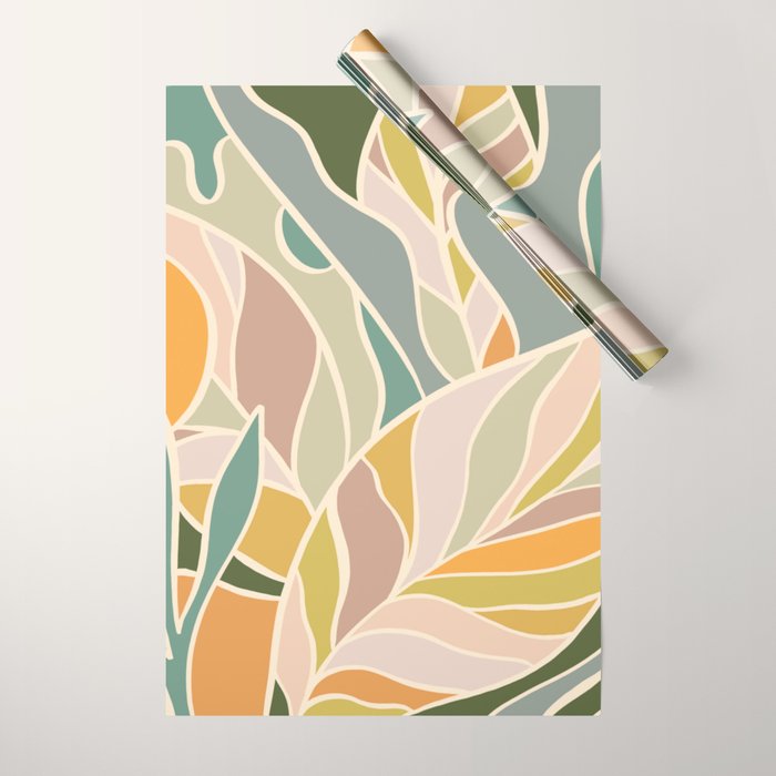 Abstract Botanical Mid century Modern Wrapping Paper Gallery Image 1