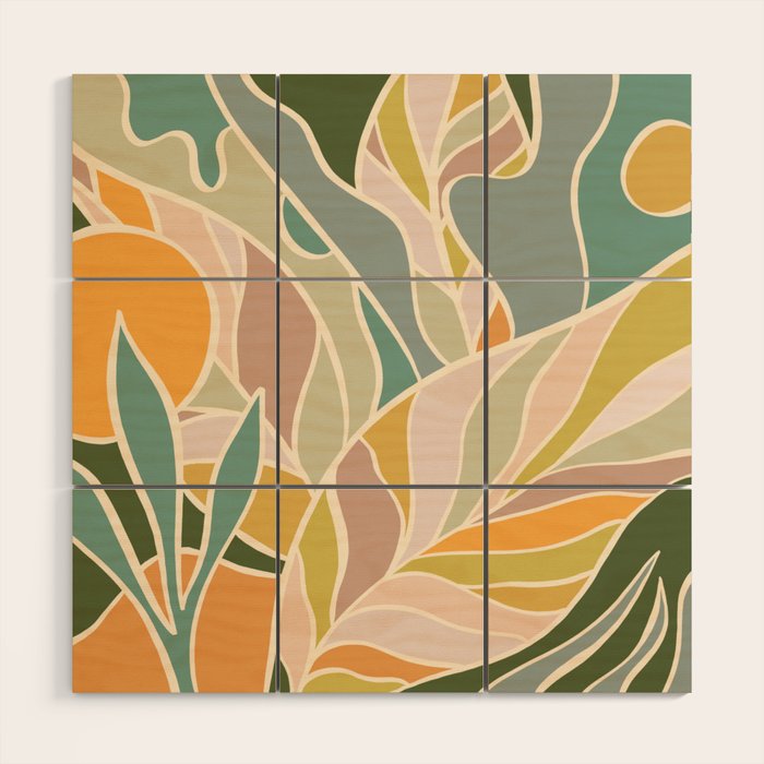 Abstract Botanical Mid century Modern Wood Wall Art Gallery Image 1