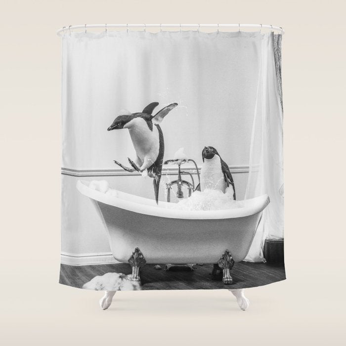 Penguin Taking a Bath Shower Curtain Gallery Image 1