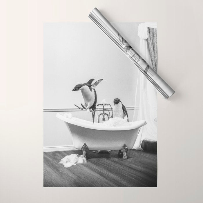 Penguin Taking a Bath Wrapping Paper Gallery Image 1