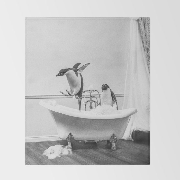 Penguin Taking a Bath Throw Blanket Gallery Image 2