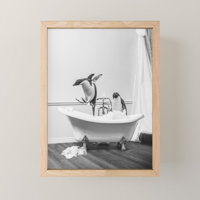 Penguin Taking a Bath Mini Art Print Gallery Image 1