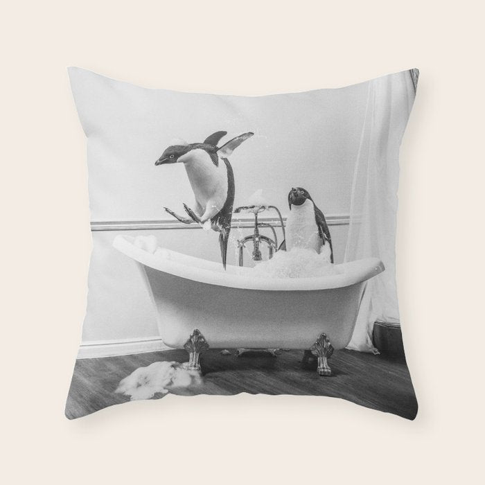 Penguin Taking a Bath Throw Pillow Gallery Image 1