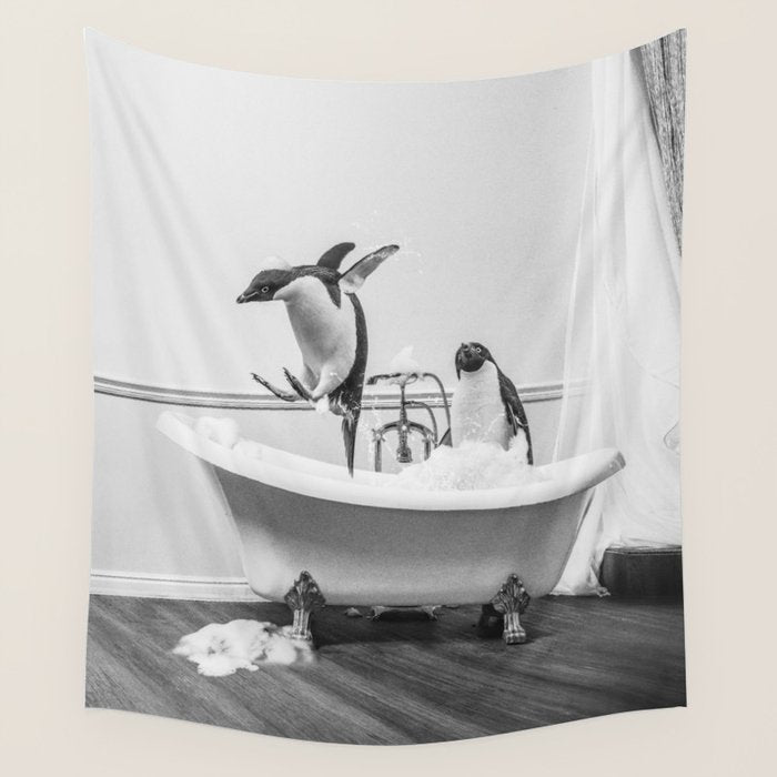Penguin Taking a Bath Wall Tapestry Gallery Image 1