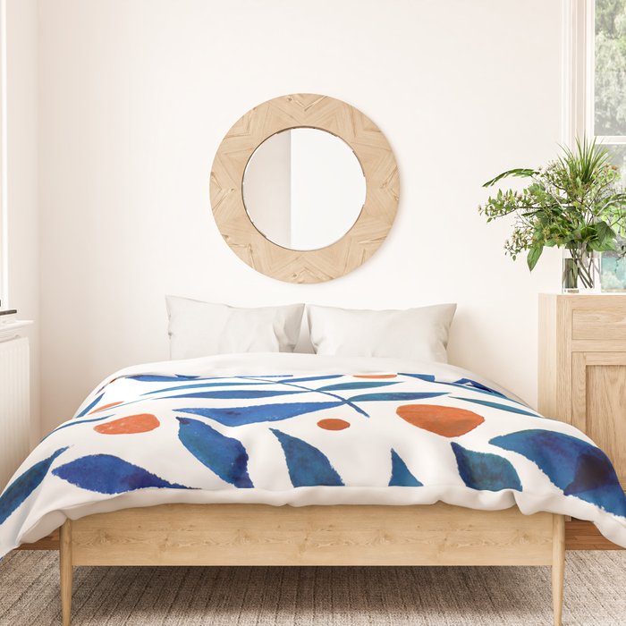 Watercolor berries and branches - blue and orange Duvet Cover Gallery Image 3