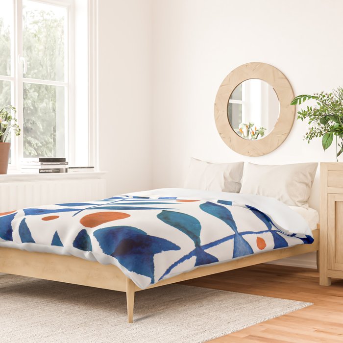 Watercolor berries and branches - blue and orange Duvet Cover Gallery Image 2