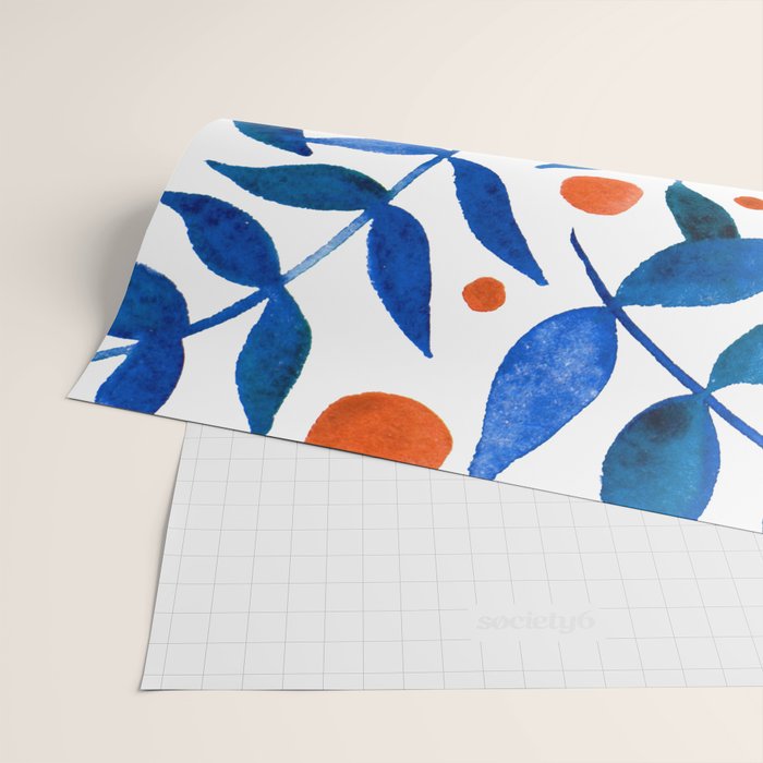 Watercolor berries and branches - blue and orange Wrapping Paper Gallery Image 2