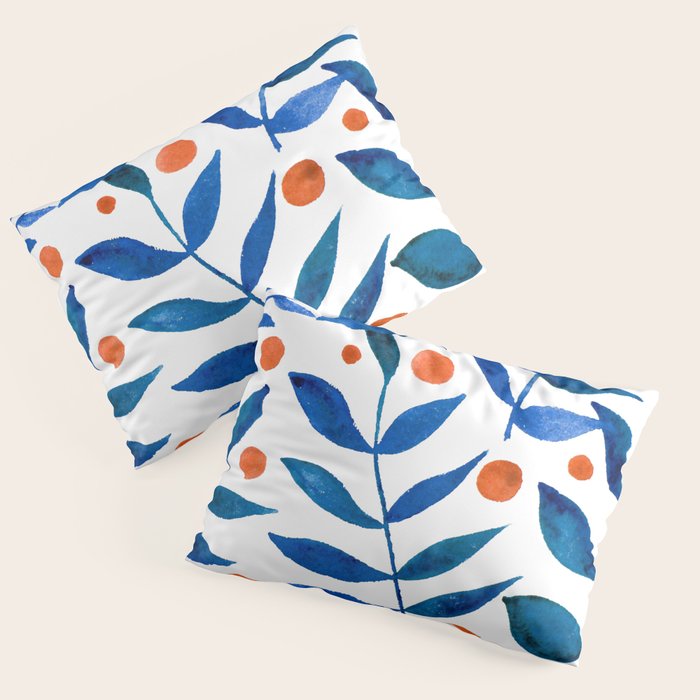 Watercolor berries and branches - blue and orange Pillow Sham