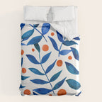 Watercolor berries and branches - blue and orange Duvet Cover Gallery Image 6