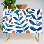 Watercolor berries and branches - blue and orange Credenza Gallery Image 1