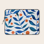 Watercolor berries and branches - blue and orange Laptop Sleeve Gallery Image 1
