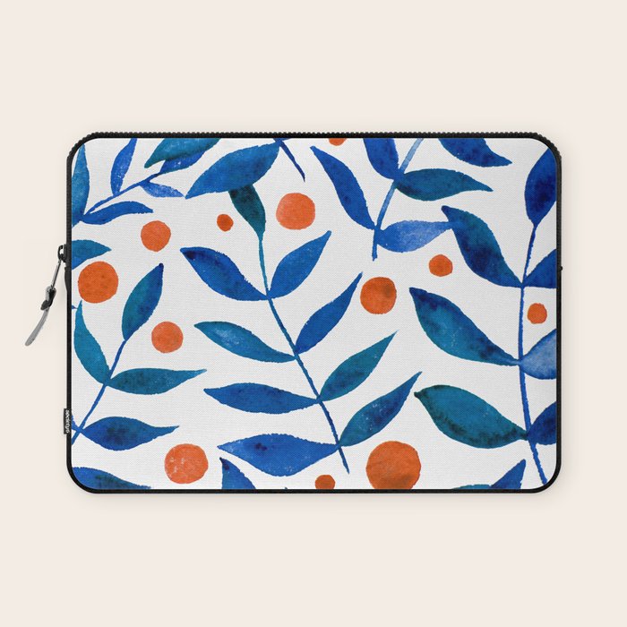 Watercolor berries and branches - blue and orange Laptop Sleeve Gallery Image 1
